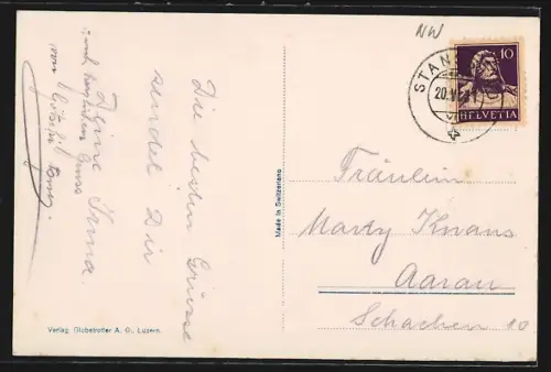 AK Stansstad, Strassenpartie mit Hotel Winkelried und Kapelle