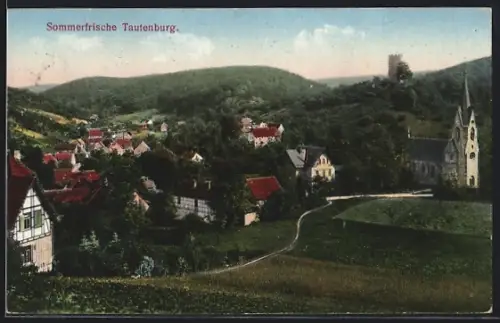 AK Tautenburg, Ortsansicht mit Kirche und Burgturm