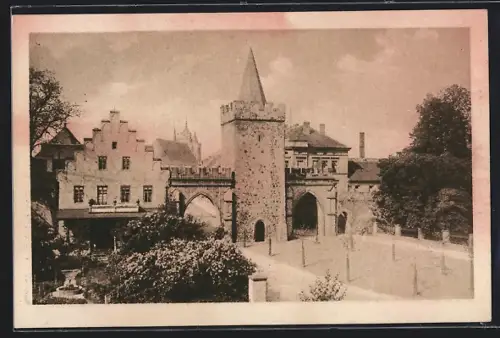 AK Zerbst, Strassenpartie mit Heidetor