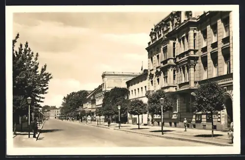AK Guben, Wilhelm-Pieck-Strasse mit prunkvollen Bauten