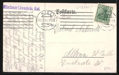 AK Kiel, Blick vom Wasser auf die Seebadeanstalt, Krupp