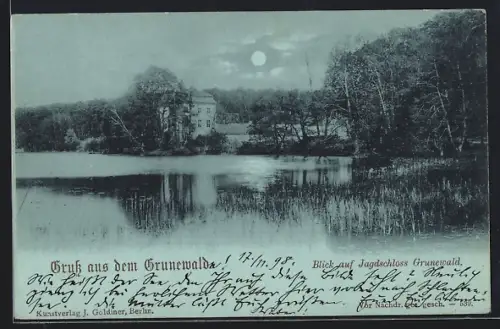 Mondschein-AK Berlin-Grunewald, Blick auf das Jagdschloss Grunewald