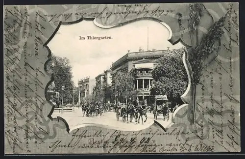 Passepartout-AK Berlin, Im Tiergarten, Strassenszene am Kemperplatz im Passepartout