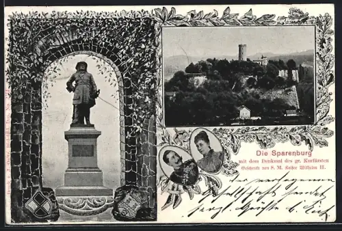AK Bielefeld, Sparenburg, Denkmal und Portrait von Kaiser Wilhelm II.