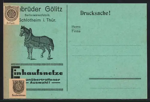 Künstler-AK Schlotheim i. Thür., Seilerwarenfabrik Gebrüder Gölitz, Pferd