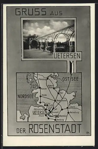 AK Uetersen, Teilansicht des Parkes und Landkarte