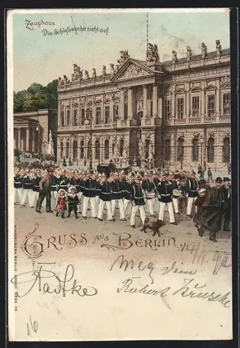 Lithographie Berlin, Aufzug der Schlosswache vor dem Zeughaus