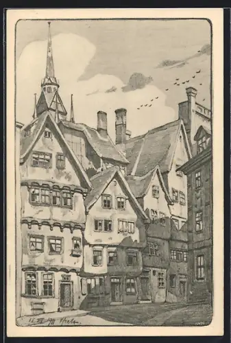 Künstler-AK sign. Paul Hecht: Halle a. Saale, Trödel mit Fassaden