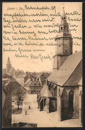 AK Döbeln i. Sa., Blick auf die Kirche aus der Vogelschau