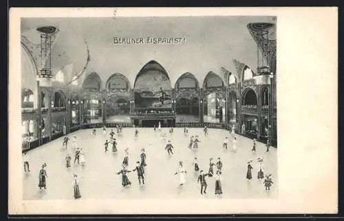 AK Berlin-Schöneberg, Schlittschuhläufer im Eispalast