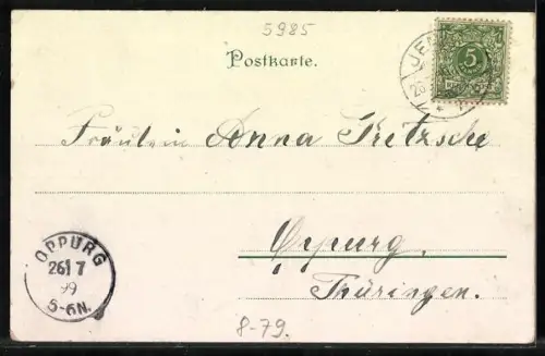 Lithographie Mann bestellt Thüringer Rostbratwurst bei Frau am Grill