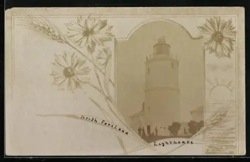 Foto-AK Leuchtturm in Blumen-Passepartout