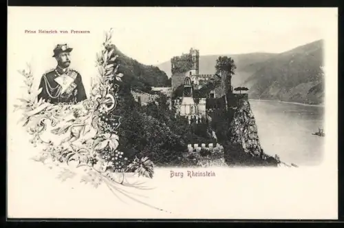 AK Rheinstein, Prinz Heinrich von Preussen als Kapitän, Burg Rheinstein