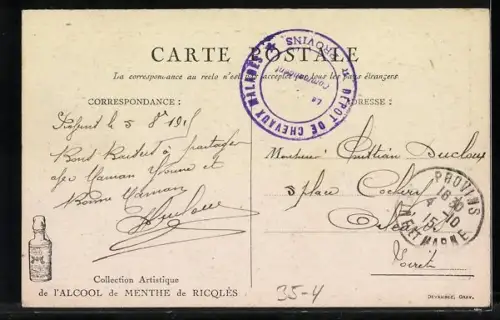 AK Reklame für de l`Alcool d Menthe de Ricqlés, Soldaten im Schützengraben strecken Tassen hin
