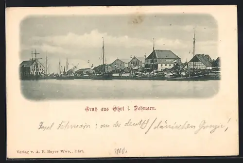 AK Ohrt i. Fehmarn, Hafenansicht mit Segelschiffen