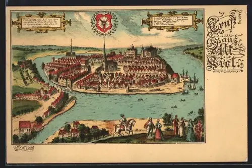 Lithographie Kiel, Stadtansicht anno 1580
