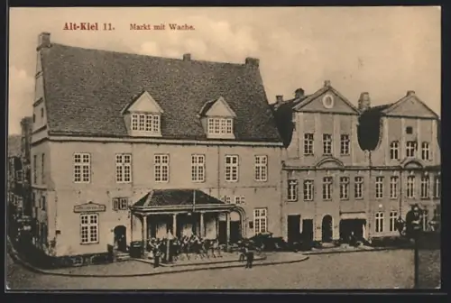 Lithographie Kiel, Markt mit Wache