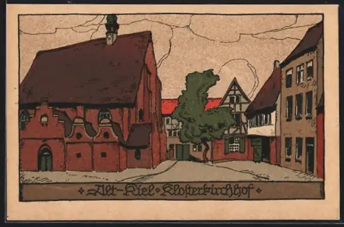 Steindruck-AK Kiel, Klosterkirchhof