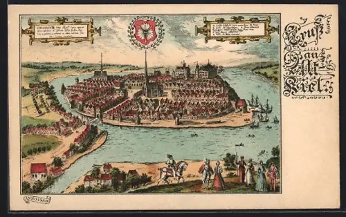 Lithographie Kiel, Stadtansicht anno 1580