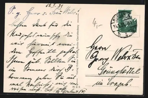 AK Berlin, Unter den Linden Ecke Friedrichstr., Nachtansicht mit Autos und beleuchteten Gebäuden