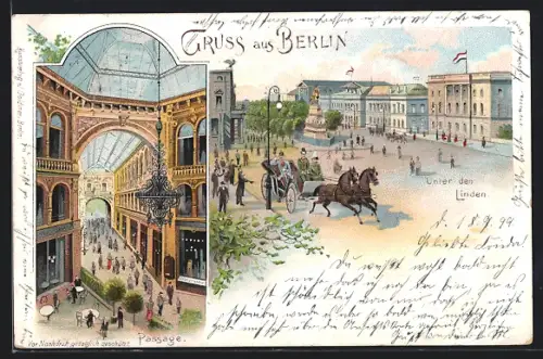 Lithographie Berlin, Passage, Unter den Linden