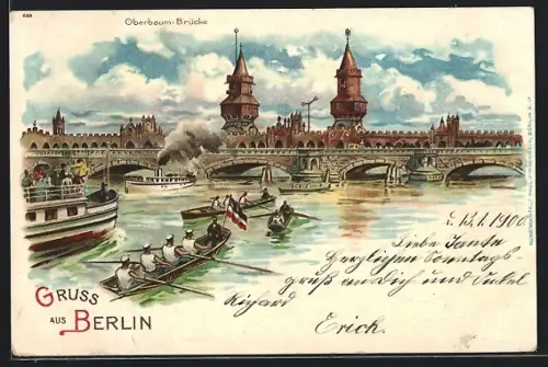 Lithographie Berlin-Friedrichshain, Oberbaum-Brücke
