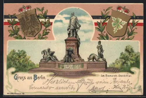 Lithographie Berlin-Tiergarten, Bismarck-Denkmal