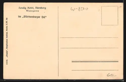 AK Nürnberg, Sendig Hotel im Württemberger Hof