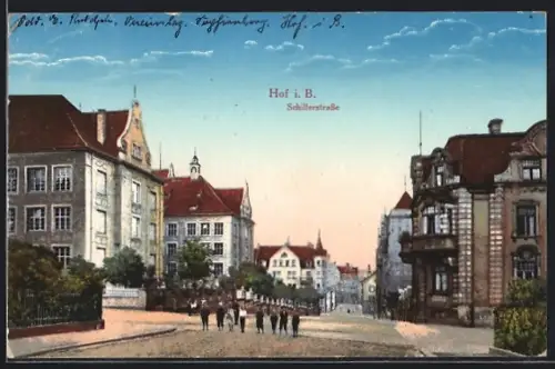 AK Hof /Bayern, Schillerstrasse bei Dämmerung