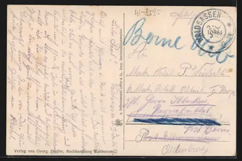 AK Waldsassen, Ludwigstrasse, Johannesplatz, Gasthof Kloster, Lourdesgrotte, Kirchplatz