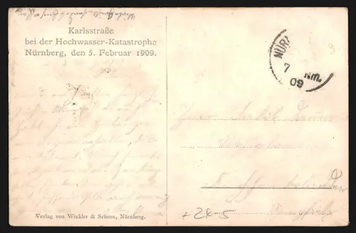 AK Nürnberg, Hochwasser in der Karlsstrasse, 5.2.1909