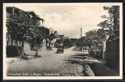 AK Sellin a. Rügen, Ostseebad, Granzstrasse mit Auto