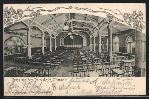 AK Berlin-Moabit, Gasthaus Patzenhofer, Turmstrasse, Grosser Festsaal, Innenansicht