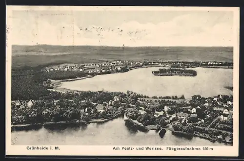 AK Grünheide i. M., Peetzsee, Werlsee, Fliegeraufnahme