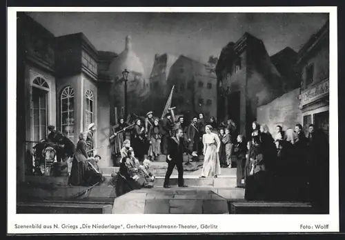 AK Görlitz, Gerhart-Hauptmann-Theater, Szenenbild aus N. Griegs Die Niederlage