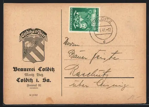 Künstler-AK Colditz i. Sa., Brauerei Colditz, Wappen, Reklame für Colditzer-Bier