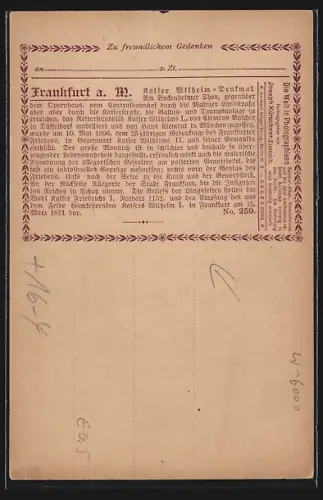 Foto-AK NPG Nr. 259: Frankfurt a. M., Kaiser Wilhelm-Denkmal