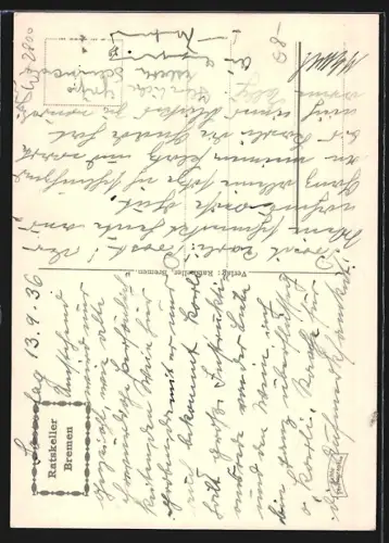 AK Bremen, Gasthaus Ratskeller, Bacchusfass, Weinprobe