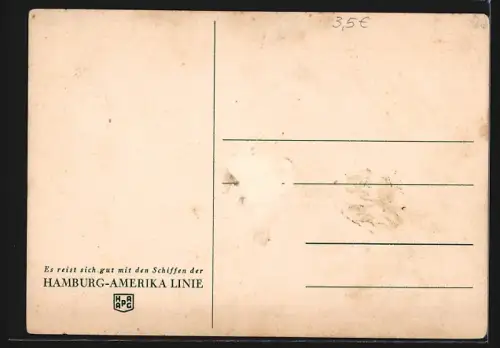 AK Hamburg, Fahrbares Modell des Passagierschiffes Hamburg vor der Verwaltung der Hamburg-Amerika Linie