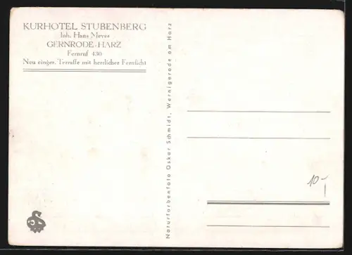 AK Gernrode /Harz, Kurhotel Stubenberg, Terrasse mit Fernsicht