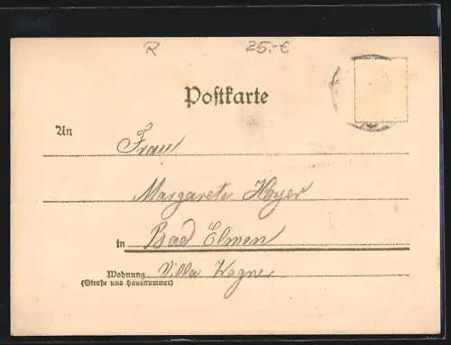 Lithographie Berlin-Grunewald, Blick auf das Jagdschloss, davor Reiter