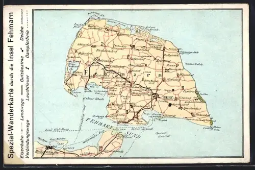 AK Fehmarn, Landkarte mit Klausdorf, Puttgarten und Petersdorf