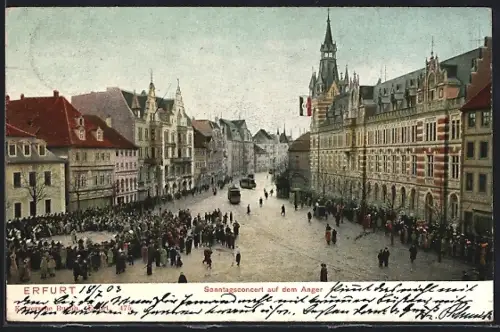 AK Erfurt, Sonntagsconcert auf der Anger - Strasse, Strassenbahn