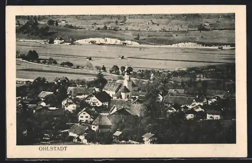 AK Ohlstadt, Totalansicht mit Kirche und Hinterland