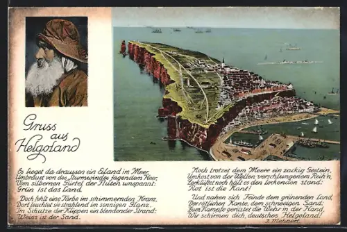 AK Helgoland, Inselansicht aus der Vogelschau