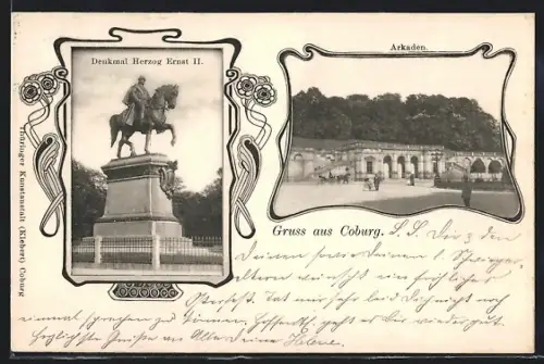 AK Coburg, Denkmal Herzog Ernst II., Arkaden