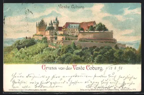 Lithographie Coburg, Blick auf Veste Coburg