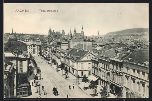 AK Aachen, Theaterstrasse aus der Vogelschau