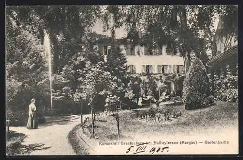 AK Brestenberg am Hallwylersee, Kuranstalt Brestenberg, Parkansicht, Springbrunnen