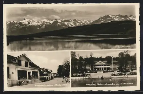 AK Meisterschwanden, Strandbad am Hallwilersee, Dorfpartie, Seepanorama